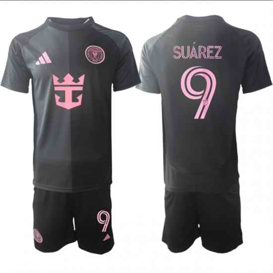 Men Inter Miami CF 9 Luis Surez 2025 Black Away Soccer Jersey Suit